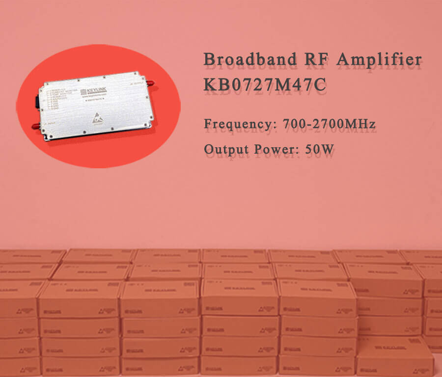 Broadband rf amplifier KB0727M47C from KeyLink Microwave is one amplifier of our large selection of in-stock RF amplifiers specifically stocked to have a rapid shipment. KeyLink medium power broadband amplifier is a connectorized amp with SMA connectors. Our SMA rf amplifier module KB0727M47C is a multi-octave high power amplifier operating between 700 MHz and 2700 MHz and offering a wide dynamic range with 50 Watts typical saturated power. KeyLink RF power broadband amplifier module number KB0727M47C is rated with a typical Psat of 50 dB.   Our broadband rf amplifier is part of over thousand RF, microwave and millimeter wave amps available from KeyLink Microwave. This power broadband RF amplifier is ready for purchase and quickly shipping worldwide. KeyLink also stocks a wide selection of other rf amplifier modules and systems that ready-to-ship from our warehouse for meeting all your RF, microwave and millimeter wave rf power amplifier needs. Additional specs on this broadband amplifier from KeyLink Microwave can be found in the details on the Broadband amplifiers datasheet specifications PDF via here.