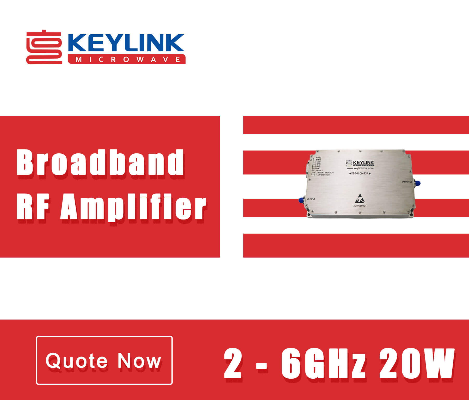 2GHz to 6GHz 20Watts GaN wideband power amplifier KB2060M43B
