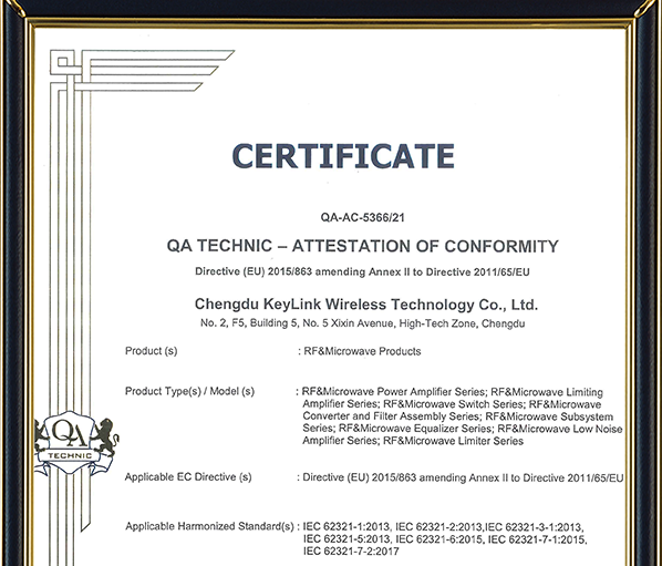 RoHS certification of Keylink Wireless
